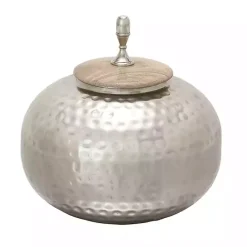 Kirklands Home Round Jar with Mango Wood Lid Silver