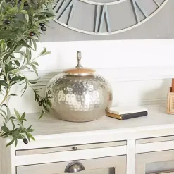 Kirklands Home Round Jar with Mango Wood Lid Silver