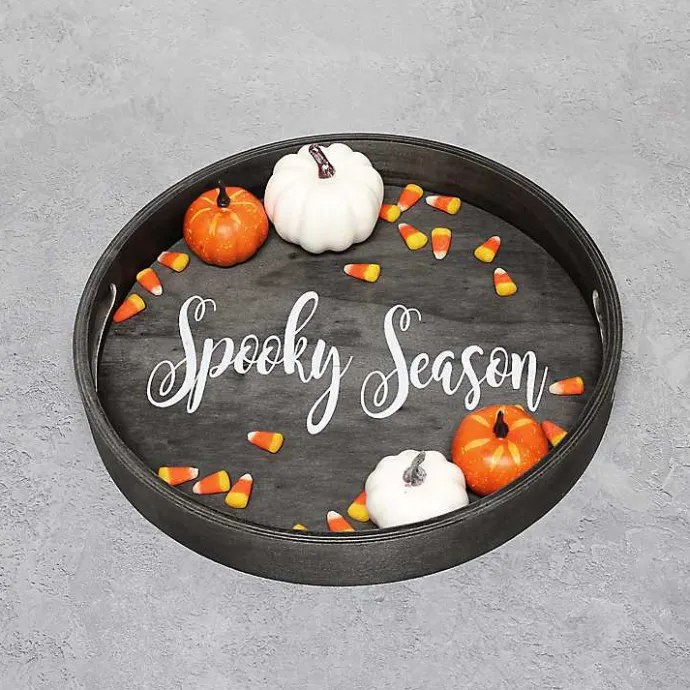 Online Kirklands Home Round Spooky Season Wood Tray Black