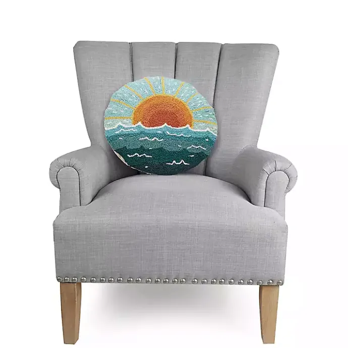 Sale Kirklands Home Round Sun Seascape Hooked Wool Pillow