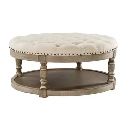 Outlet Kirklands Home Round Cepheus Tufted Ottoman Tan