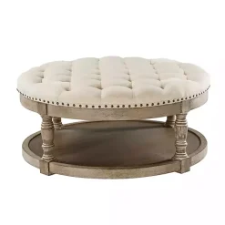 Outlet Kirklands Home Round Cepheus Tufted Ottoman Tan
