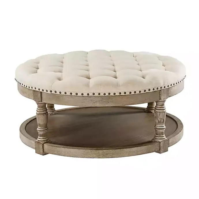 Outlet Kirklands Home Round Cepheus Tufted Ottoman Tan