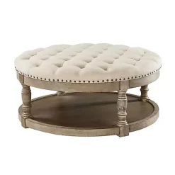 Outlet Kirklands Home Round Cepheus Tufted Ottoman Tan