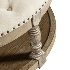 Outlet Kirklands Home Round Cepheus Tufted Ottoman Tan