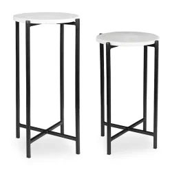 Hot Kirklands Home Round White Marble Accent Tables, Set of 2 Black
