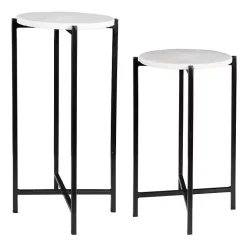 Hot Kirklands Home Round White Marble Accent Tables, Set of 2 Black