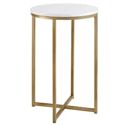 Kirklands Home Round Marble and Gold Accent Table White