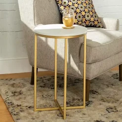 Kirklands Home Round Marble and Gold Accent Table White