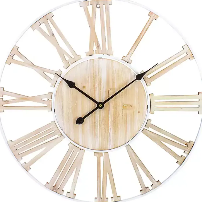 Online Kirklands Home Round White Metal and Wood Wall Clock