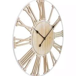Online Kirklands Home Round White Metal and Wood Wall Clock