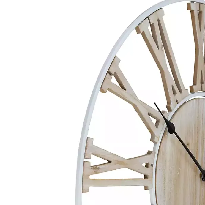 Online Kirklands Home Round White Metal and Wood Wall Clock