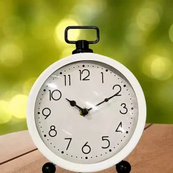 New Kirklands Home Round White Metal Tabletop Clock