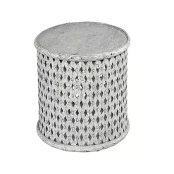 Sale Kirklands Home Round White Wood Lattice Accent Table