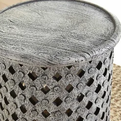 Sale Kirklands Home Round White Wood Lattice Accent Table