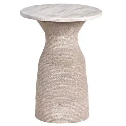 Discount Kirklands Home Round washed Wood and Rope Accent Table White