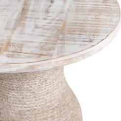 Discount Kirklands Home Round washed Wood and Rope Accent Table White