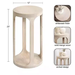 Kirklands Home Round washed Wood Dani Accent Table White