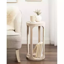 Kirklands Home Round washed Wood Dani Accent Table White