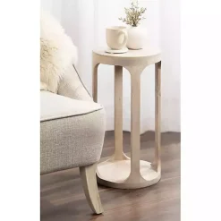 Kirklands Home Round washed Wood Dani Accent Table White