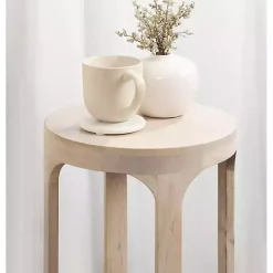 Kirklands Home Round washed Wood Dani Accent Table White