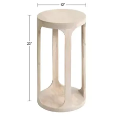 Kirklands Home Round washed Wood Dani Accent Table White