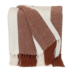 Sale Kirklands Home Rust Chalet Striped Fringe Throw