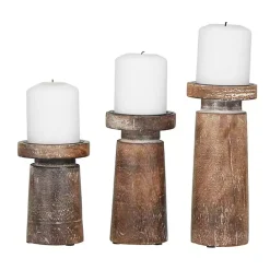 New Kirklands Home Rust Rustic Mango Wood 3-pc. Candle Holder Set