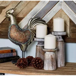 New Kirklands Home Rust Rustic Mango Wood 3-pc. Candle Holder Set