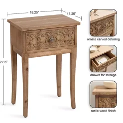 Outlet Kirklands Home Rustic Ornate Carved Wood Accent Table Brown