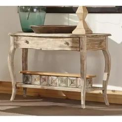 Sale Kirklands Home Rustic Wood Curved Console Table Brown