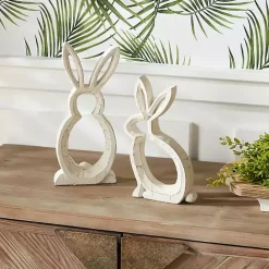 Kirklands Home Rustic Bunny Outline Statues, Set of 2 White
