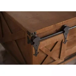 Best Kirklands Home Rustic Fir Wood Rolling Barn Door Coffee Table Tan