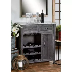 Hot Kirklands Home Rustic Galvanized Top Wine Cabinet Black
