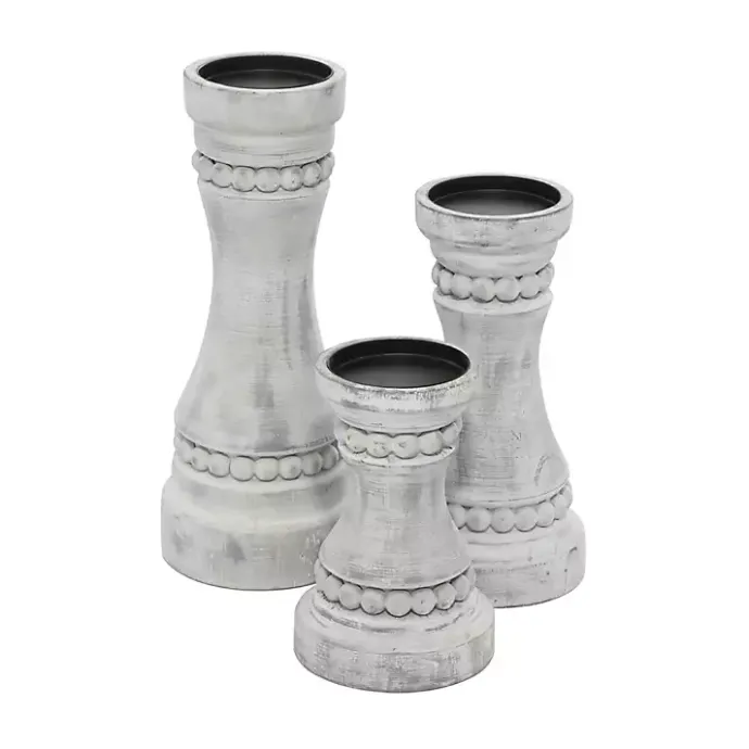 Hot Kirklands Home Rustic Gray Carved 3-pc. Candle Holder Set
