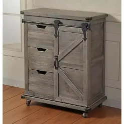 Discount Kirklands Home Rustic Fir Wood Rolling Barn Door Cabinet Gray