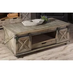 Outlet Kirklands Home Rustic Wood Rolling Barn Door Coffee Table Gray
