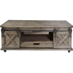 Outlet Kirklands Home Rustic Wood Rolling Barn Door Coffee Table Gray