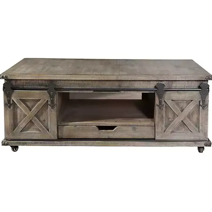 Outlet Kirklands Home Rustic Wood Rolling Barn Door Coffee Table Gray