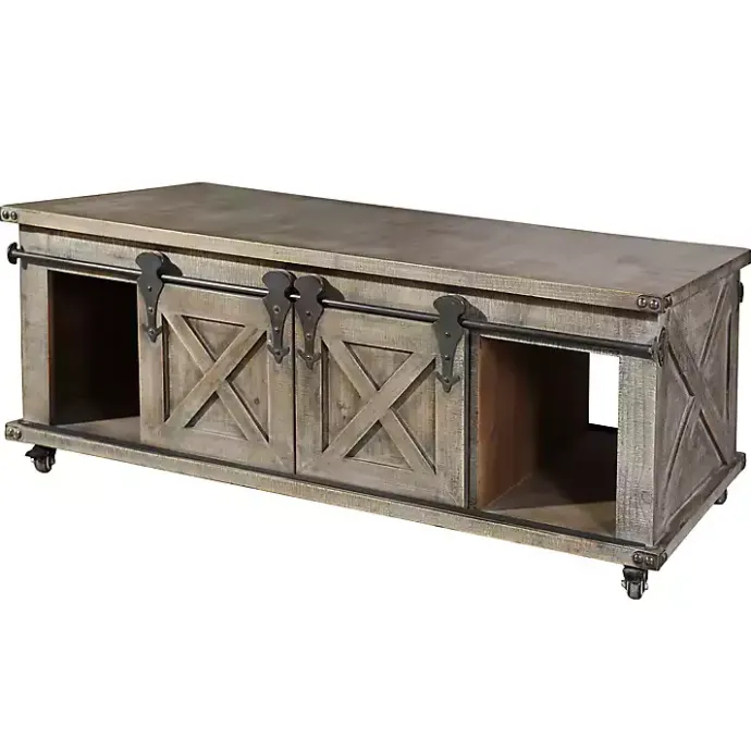 Outlet Kirklands Home Rustic Wood Rolling Barn Door Coffee Table Gray