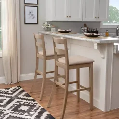 Outlet Kirklands Home Rustic Graywash Wood Upholstered Bar Stool Brown