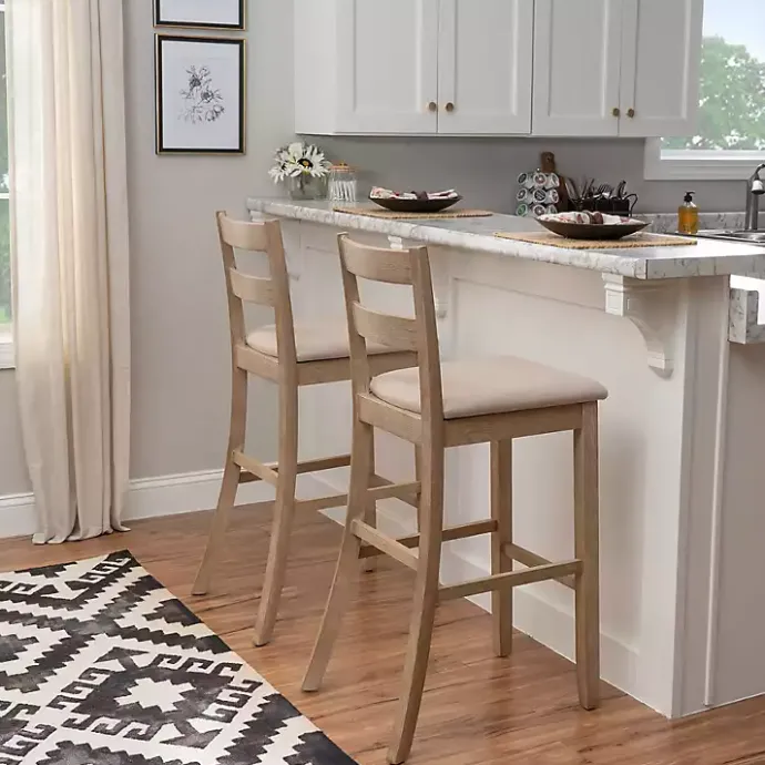 Outlet Kirklands Home Rustic Graywash Wood Upholstered Bar Stool Brown