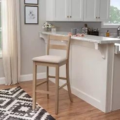 Outlet Kirklands Home Rustic Graywash Wood Upholstered Bar Stool Brown