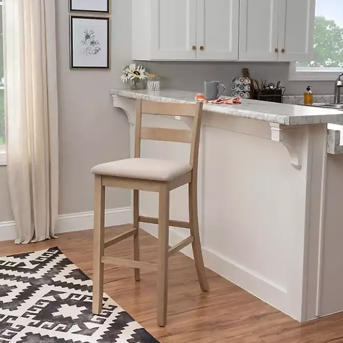 Outlet Kirklands Home Rustic Graywash Wood Upholstered Bar Stool Brown