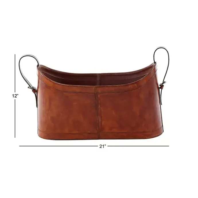 New Kirklands Home Rustic Leather Magazine Basket Brown