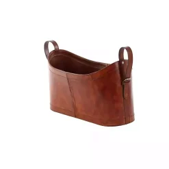 New Kirklands Home Rustic Leather Magazine Basket Brown