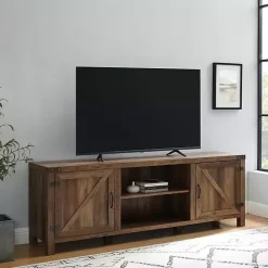Outlet Kirklands Home Rustic Oak Barn Door TV Stand Brown