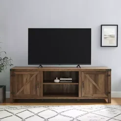 Outlet Kirklands Home Rustic Oak Barn Door TV Stand Brown