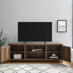 Outlet Kirklands Home Rustic Oak Barn Door TV Stand Brown