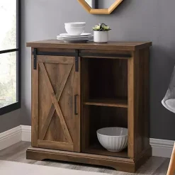 Kirklands Home Rustic Oak Sliding Barn Door Cabinet Brown